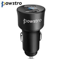 Powstro 5V 3.4A Dual USB Car Charger Digital LED Display Monitor Aluminium Alloy Phone Charger Adapter for iPhone 8 7 7 6S Plus