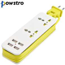 FORNORM EU Plug Extension Socket Outlet Portable Travel Power Strip Surge Protector with 4 USB 5V 2A Smart Charger Wall Charger