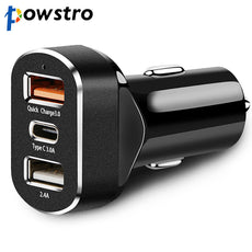 Powstro Type-c USB Car Charger Fast Charging QC3.0 USB-C Charging Ports Quick Charge QC 3.0 For macbook air pro samsung