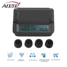 AOZBZ Solar Powered Wireless Car Tire Pressure Alarm Monitor System TPMS Temperature Alarm Display with Car 4 External Sensor