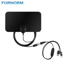 FORNORM 1080P HDTV Antenna Range 50 Miles Flat TV Antenna with Coaxial Euro Adapter for Indoor & USB Powered Amplifier