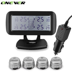 Onever Wireless Car Tire Pressure Alarm Monitor System TPMS LCD Display Car 4 External Sensor Temperature Alarm Cigarette Plug