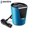 Powstro Smart Car Charger Adapter 3.1A Dual USB Phone Charger With Switch + Voltage Current Display + 2 Cigarette Lighter Socket