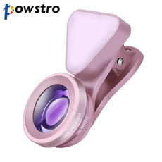Powstro Phone Camera Lens 140 Degree Wide Angle Lens + 15X Macro Lens + 3 Mode Fill Light Selfie for iPhone Samsung Sony Etc