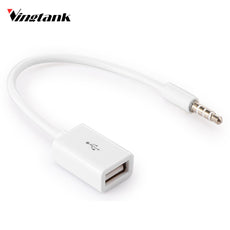 Vingtank High Quality Car 3.5mm Male AUX Audio Plug to USB 2.0 Female Converter Adapter Cable Cord White