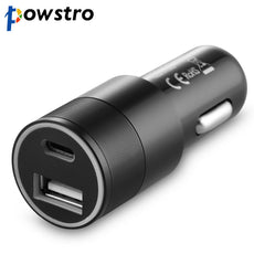 POWSTRO Dual USB Quick Car Charger Type C and USB Quick Charge 3.0 with USB for Iphone8 7 HTC 10 Samsung Pad