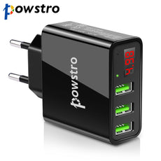 Powstro 5V 3A Mobile Phone Charger Universal 3 USB Wall Charger Travel Adapter Display Charging Voltage Current for Phone Tablet