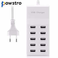 Powstro 10 USB Phone Charger HUB 60W 10A Output USB Charging Splitter IQ Charger for iPhone 8 7 6 6S Plus Samsung Tablet
