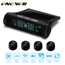 Onever TPMS Car Tire Pressure Monitoring System Solar Energy LCD Color Display 4 External Sensor Auto Alarm System Car Security