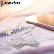 Powstro Cute Unicorns Cartoon Earphones Colorful Rainbow Horse In-ear Earphone 3.5mm Earbuds With Mic For Smartphone Kids Gifts