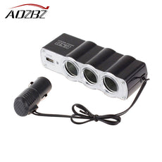 Aozbz 1 to 3 Car auto Cigarette Lighter Splitter Power Adapter Hub Socket with USB Charger Adaptor DC 12-24V Car Auto lighter