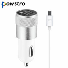 Aluminium Dual USB Car Charger 12-24V 2.1A 1A Vehicle Charger With Android Cable for iPhone 7 7plus 6 6S ipad Samsung HTC Tablet
