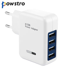 Powstro 4 Ports Multiple Wall USB Smart Charger EU Plug Adapter Mobile Phone Device For SmartPhone For Iphone