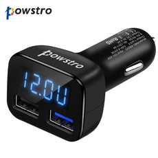 POWSTRO QC3.0 Dual USB Car Charge with LED Display Current Temperature Monitor Fast Charging with Voltage for Phone