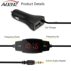AOZBZ FM Transmitter Car Charger MP3 Player 2.4A Output 3.5mm Audio Cable LED Display FM Frequency DC12-24V USB 2.0 Port