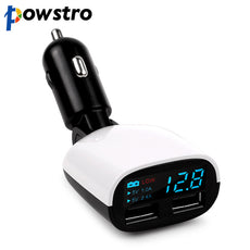 powstro Dual USB 5V 2.4A+1A Car Charger Adapter LED Voltage Monitor Display For iPhone 5 6 6S ipad Samsung Tablet Car-Charger