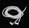 Powstro Lady Woman Beads Necklace Chain Pearl Earphone with Microphone In-ear Stereo Support Pink Black White Color