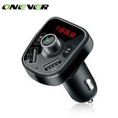 Onever Car Audio mp3 player FM transmitter modulator Car Bluetooth Handsfree With Charger 3.1A Dual USB TF Slot black DC 12/24V