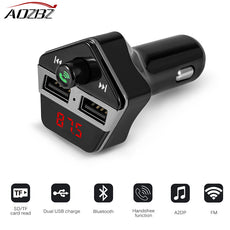 AOZBZ Bluetooth Car Kit Music Player FM Transmitter Hands-free Modulator Voice Prompt with 3.1A Dual USB Charger TF Slot 12-24V