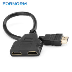 FORNORM HDMI 2 Dual Port Y Splitter 1080P HDMI V1.4 Male to Double Female Adapter Cable 1 In 2 Out HDMI Converter Connect Cord