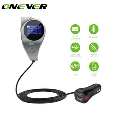 Onever Wireless Fm Transmitter Bluetotoh Hands Free Car Kit MP3 Audio Player AUX Port FM Modulator 5V 2.1A USB Charger U/TF Card