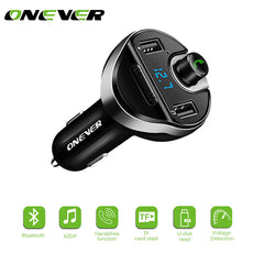 Onever T20 Car Bluetooth FM Transmitter Wireless Modulator Car Kit MP3 Audio Player HandsFree Support w/TF Slot 2 USB Port