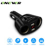 Onever 2 Cigarette Lighter Socket Power adapter with Dual usb 120W Support Display Current Volmeter  5V 3.1A Car usb Charger ABS