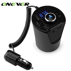 Onever Car Audio mp3 player FM transmitter wireless modulator Car Bluetooth Handsfree With Charger 2.1A Dual USB TF Slot black