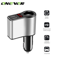 Onever 3.1A Dual USB Cigarette Lighter Socket Car Charger Adapter Fast Charging LED Digital Voltmeter Meter Monitor