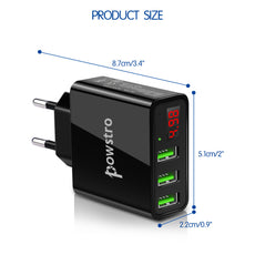 EU Plug LCD Intelligent Digital Display 5V 3A Universal Wall Charger Travel Adapter With 3 USB Ports Display Voltage Current for Samsung GALAXY S7 Edge/S7/S6 Edge+/S6/Edge/S6/S5/S4/Note 4/Note Edge/Note 5 iPhone X/8 Plus/8/6/6S/7 Plus/SE