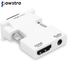 Powstro HDMI Female to VGA Male Converter with Audio Adapter Cable 0.5cm Support 1080P Signal HDMI to VGA
