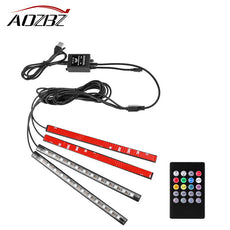 Aozbz 4PCS USB Car Music Control RGB LED Strip 48Leds SMD5050 Voice Controller Flexible Light Led Tape Home Decoration lamp