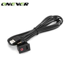 Onever USB & 3.5mm AUX Audio Dashboard Flush Mount Dash Extension Cable with Mounting Bracket Adapter for Volkswagen Toyota