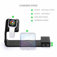 Multi Functional QI Wireless Charging Stand Plate Charge Dock Dual USB 2.0 Type-C for Apple Watch iWatch iPhone Samsung S6 Edge Plus Note 5