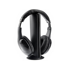 MH2001 5-in-1 Hi-Fi S-XBS Wireless Headphone with FM Radio & Wireless Monitoring for TV /PC /MP3 /CD /DVD (Black)