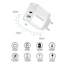 30W USB Type-C PD Quick Charger 2-Port PD Charger Fast Charging  Power Adapter for iPhone X/8/8 Plus New Macbook /iPad Mini/Huawei Matebook/Samsung GALAXY S7 edge/S7/S6