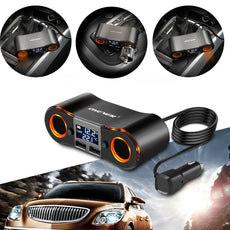 ONEVER ZNB02  MIni Style Car Cigarette Lighter Socket Splitter Power Adapter Outlet with 3.5A Dual USB Charger Support Volmeter / Temperature LED Display for iPhone iPad Samsung GPS Dashcam DVR 12-24V