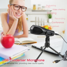USB Studio Microphone Omnidrectional Condenser Microphone Mic Stereo Audio with Tripod for Recording Broadcasting Video Conference Podcast Video Chat