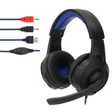 3.5mm Stereo Gaming Headphone Super Bass on Ear Headset Blue LED Light with Mic for PC Laptop