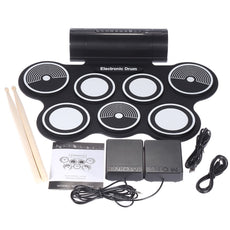 Portable Foldable Silicone Electronic Drum Pad Kit Digital USB MIDI Roll-up with Drumstick Foot Pedal 3.5mm Audio Cable