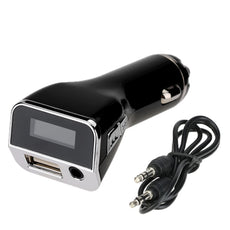 Multifunctional Car FM Transmitter Smart Charger Hi-Fi Music Player 2 in 1 with USB Port Aux-in 3.5mm Audio Cable