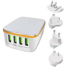 Travel Charger with 4 USB Port for EU, USA, Asias & Australia