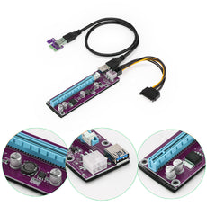 Mini Style 006C PC PCIe PCI-E PCI Express Riser Card 1x to 16x USB 3.0 Data Cable SATA to 6Pin IDE Molex Power Supply for BTC Miner Machine
