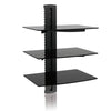 3 Tiers Black Floating Shelves with Strengthened Tempered Glass for DVD Players/Cable Boxes/Games Consoles/TV Accessories