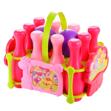 Kids Bowling Ball Game Set (10 Pins + 2 Balls) and Assembly Bowing House - Pink Green