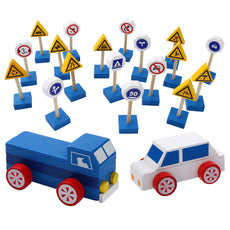 Wooden Kids Toy Traffic Signs Road Gift Game Kids Role Play Fun Car Game Set