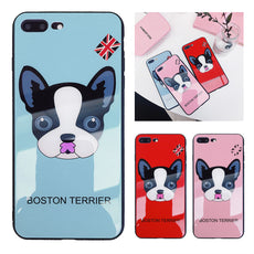 Boston Terrier Dog Protection Shell Soft TPU Frame Back Cover Tempered Glass Cellphone Case for IPhone 6/6S IPhone 6/6Splus IPhone 7/8 IPhone 7/8plus IPhone X