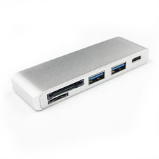 Type-C USB 3.0 5 in 1 Combo Hub for MacBook Aluminum Multi-Port Adapter with USB-C Charging Port Type-C Pass Through 2 USB 3.0 Ports SD/Micro Card Reader