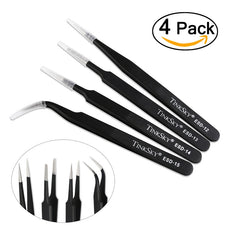 TINKSKY 4pcs Professional Anti-Static Stainless Steel Tweezers Maintenance Tools Kit Set